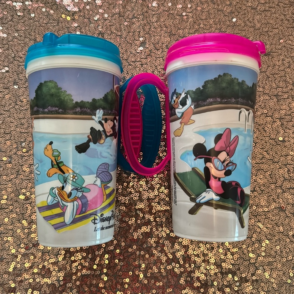 EUC Set of Disney Parks Swimming Pool Plastic Drinking Cups with Handles